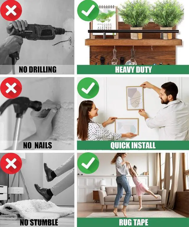 Alt view image 4 of 7 - Double Sided Tape Heavy Duty, 2 Rolls 20 Feet, Clear Nano Mounting Tape | Removable Waterproof Tape for Picture Hanging, Wall Decor, Rugs & Posters, Indoor & Outdoor, 120" Each, 1.0" & 0.5" Wide