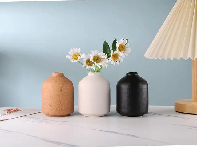 Alt view image 4 of 7 - Ceramic Vase - Simple Vase for Flowers Plants, Small Modern Minimalist Ceramic Vase, Dried Flower Vase, Flower Arrangement Decorative Shooting Props, Best Decoration (Brown)