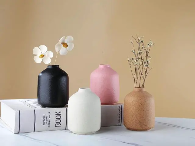 Alt view image 6 of 7 - Ceramic Vase - Simple Vase for Flowers Plants, Small Modern Minimalist Ceramic Vase, Dried Flower Vase, Flower Arrangement Decorative Shooting Props, Best Decoration (Brown)