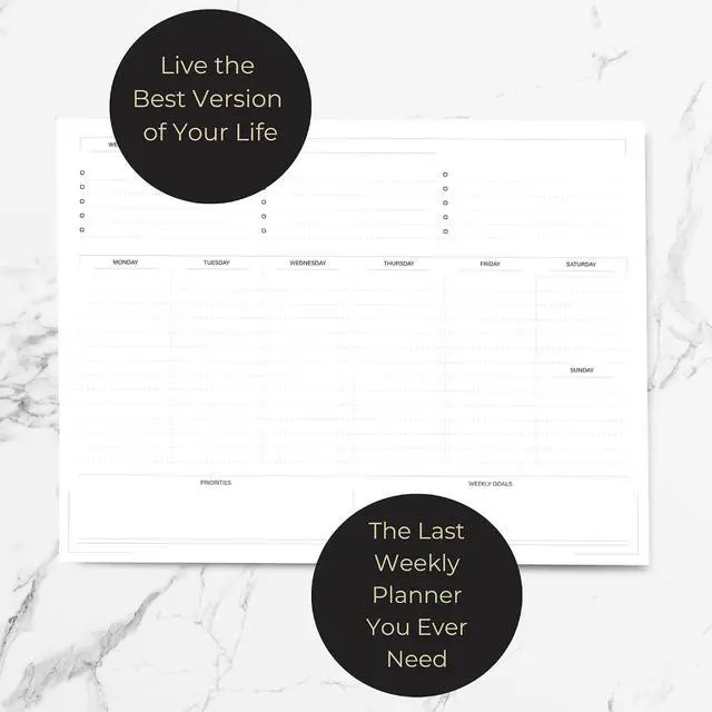 Alt view image 3 of 6 - BLU MONACO Weekly Planner Notepad | Undated Planner Pad With 52 Tear-Off Sheets | Beautiful Weekly To Do List Notepad for Goals, Priorities and Task Tracking | 11 x 8.5 Desk Organizer Pad