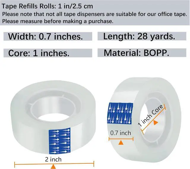 Alt view image 2 of 6 - Re-Call Transparent Tape 12 Pack Refills Rolls 3/4 x 1000 Inches, 1 inch Core,Clear Tape for Office, Home, School.
