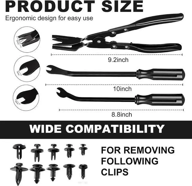 Alt view image 3 of 7 - 3 PCS Clip Removal Tool,Clip Pliers Fastener Remover,Car Trim Rivet Removal Pry Tool for Automotive Door Panel,Upholstery,Dashboard Black
