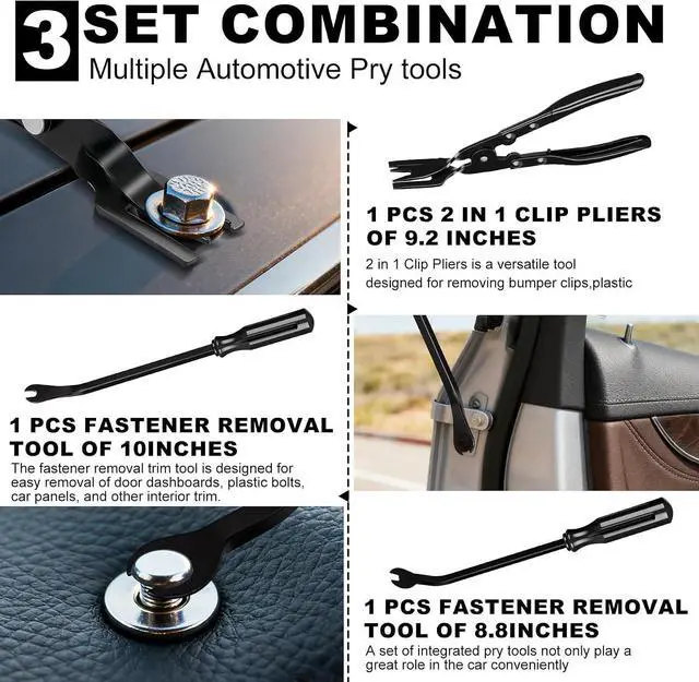 Alt view image 4 of 7 - 3 PCS Clip Removal Tool,Clip Pliers Fastener Remover,Car Trim Rivet Removal Pry Tool for Automotive Door Panel,Upholstery,Dashboard Black