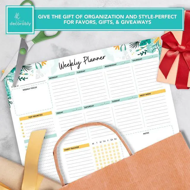 Alt view image 6 of 6 - Decorably 52 Sheets Mint Green Undated Weekly Planner Notepad | 11x8.5in Mint Green Weekly Tear-Off Desk Planner Pad - Spring-Bound with Priorities, Habit Tracker, Focus & Notes