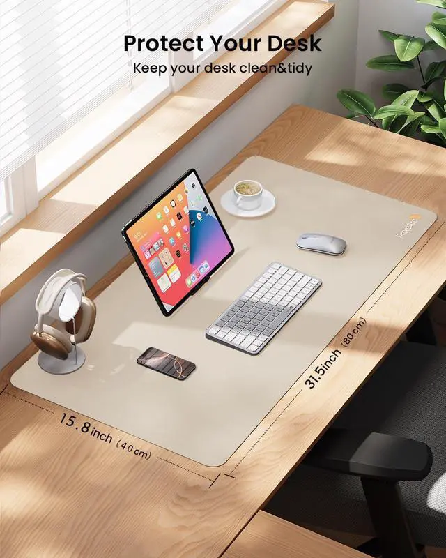Alt view image 3 of 7 - ProtoArc MP10 Leather Desk Mat, Large Mouse Pad- 31.5×15.8 inch, Non-Slip PU Leather Desk Pad Protector, Premium Desktop Mat for Computer, Keyboard and Mouse, Milk Tea