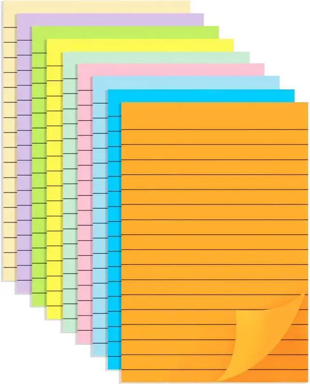 Main image of Lined Sticky Notes 4x6 in, Strong Adhesive Self Stick Note Pads | Sticky Notes with Lines, 9 Colorful Options, Perfect for Office, Classroom, Task Reminders, Smooth Writing(9 Pack)