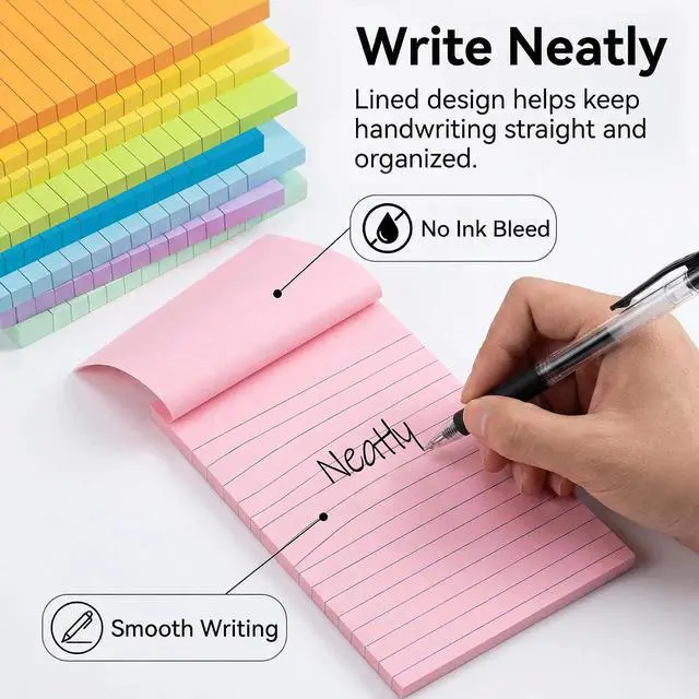 Alt view image 3 of 7 - Lined Sticky Notes 4x6 in, Strong Adhesive Self Stick Note Pads | Sticky Notes with Lines, 9 Colorful Options, Perfect for Office, Classroom, Task Reminders, Smooth Writing(9 Pack)