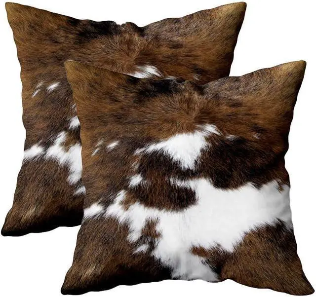 Main image of TOMWISH Pack of 2 Christmas Cowhide Printing Western 18x18 Pillow Cover | Throw Pillow Covers Decorative Throw Pillows Cushion Covers for Home Living Room Sofa Bedroom Decor