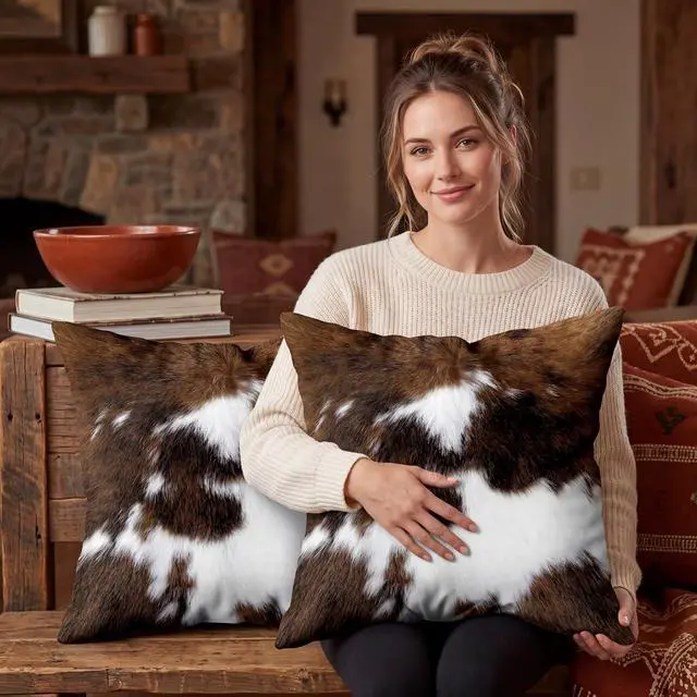 Alt view image 5 of 7 - TOMWISH Pack of 2 Christmas Cowhide Printing Western 18x18 Pillow Cover | Throw Pillow Covers Decorative Throw Pillows Cushion Covers for Home Living Room Sofa Bedroom Decor