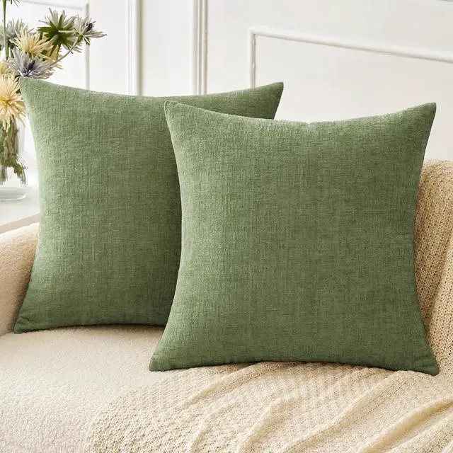 Main image of MIULEE Soft Chenille Throw Pillow Covers Sage Green 18x18 Inch Pack of 2 | Modern Home Decor, Classic Decorative Pillows, Solid Dyed Cases, Boho Couch Cushion Covers for Sofa Bed Living Room