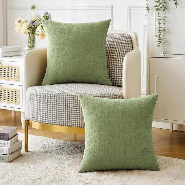Alt view image 5 of 6 - MIULEE Soft Chenille Throw Pillow Covers Sage Green 18x18 Inch Pack of 2 | Modern Home Decor, Classic Decorative Pillows, Solid Dyed Cases, Boho Couch Cushion Covers for Sofa Bed Living Room