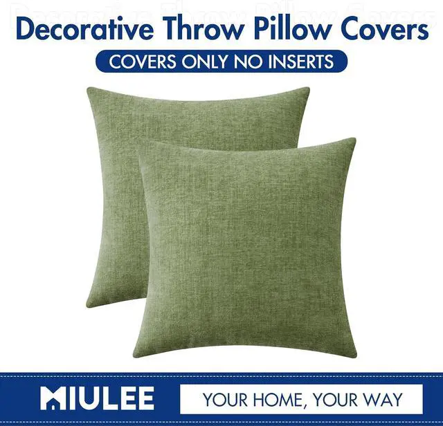 Alt view image 6 of 6 - MIULEE Soft Chenille Throw Pillow Covers Sage Green 18x18 Inch Pack of 2 | Modern Home Decor, Classic Decorative Pillows, Solid Dyed Cases, Boho Couch Cushion Covers for Sofa Bed Living Room