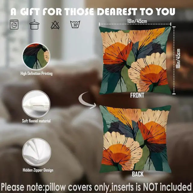 Alt view image 2 of 6 - Abstract Botanical Art Floral Pillow Covers 18x18, Mid Century Modern Terracotta and Orange Flower Decorative Throw Pillow Covers Pillowcases for Living Room Home Bedroom