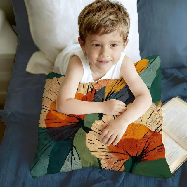 Alt view image 5 of 6 - Abstract Botanical Art Floral Pillow Covers 18x18, Mid Century Modern Terracotta and Orange Flower Decorative Throw Pillow Covers Pillowcases for Living Room Home Bedroom