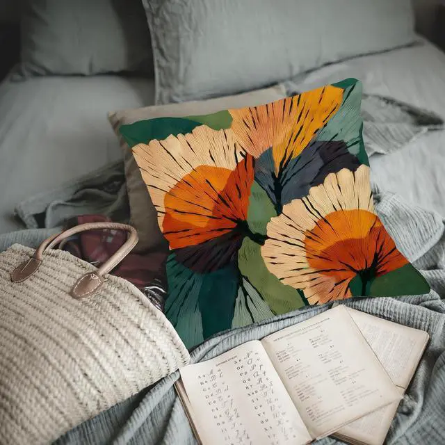 Alt view image 6 of 6 - Abstract Botanical Art Floral Pillow Covers 18x18, Mid Century Modern Terracotta and Orange Flower Decorative Throw Pillow Covers Pillowcases for Living Room Home Bedroom