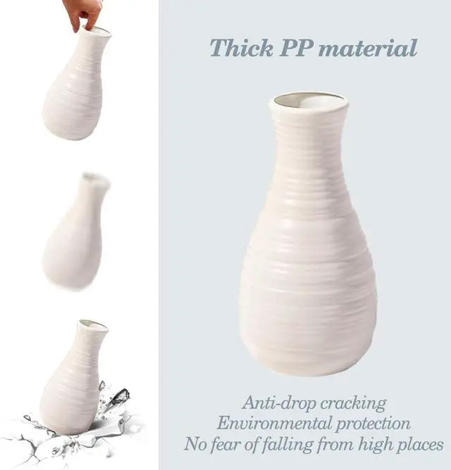 Alt view image 4 of 7 - Unbreakable Vase for Flowers, Ceramic Look Plastic Vase for Home Decor, Living Room, Table (Seashell White)