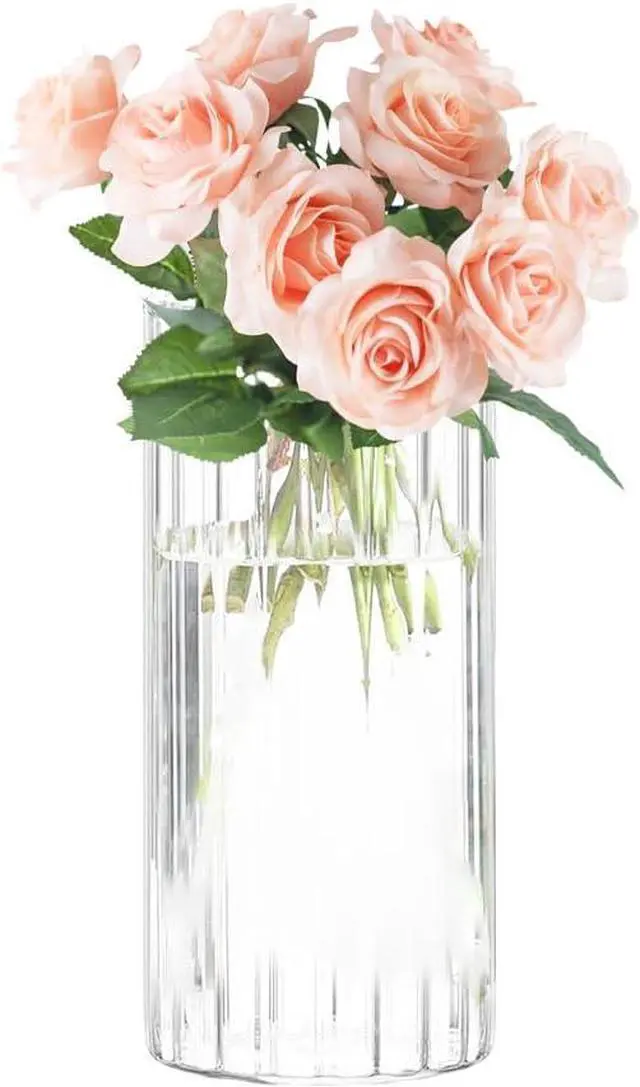 Main image of Gute 6 Inch Glass Vase with Vertical Stripe,Modern Ribbed Clear Flower Vase | Ribbed Texture Design,Wide Opening,Smooth Polished Rim,Thickened Stable Base,,Living Room Table Decor,Housewarming Gift