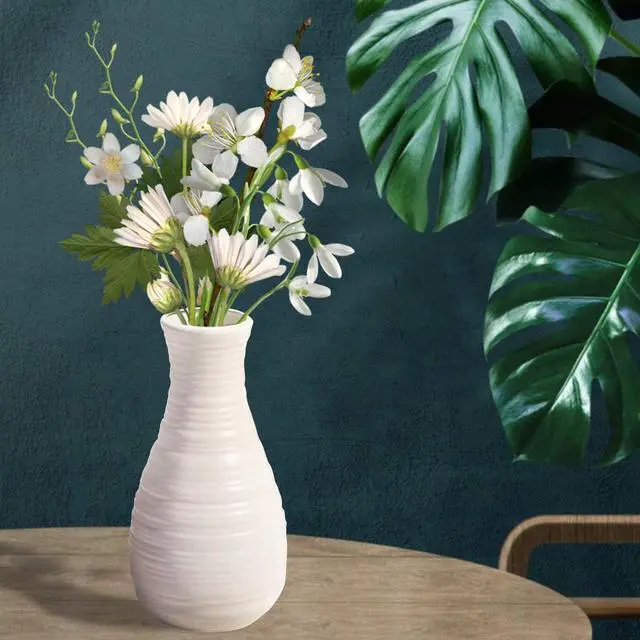 Alt view image 7 of 7 - Unbreakable Vase for Flowers, Ceramic Look Plastic Vase for Home Decor, Living Room, Table (Seashell White)