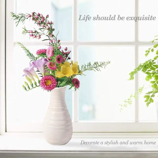 Alt view image 5 of 7 - Unbreakable Vase for Flowers, Ceramic Look Plastic Vase for Home Decor, Living Room, Table (Seashell White)