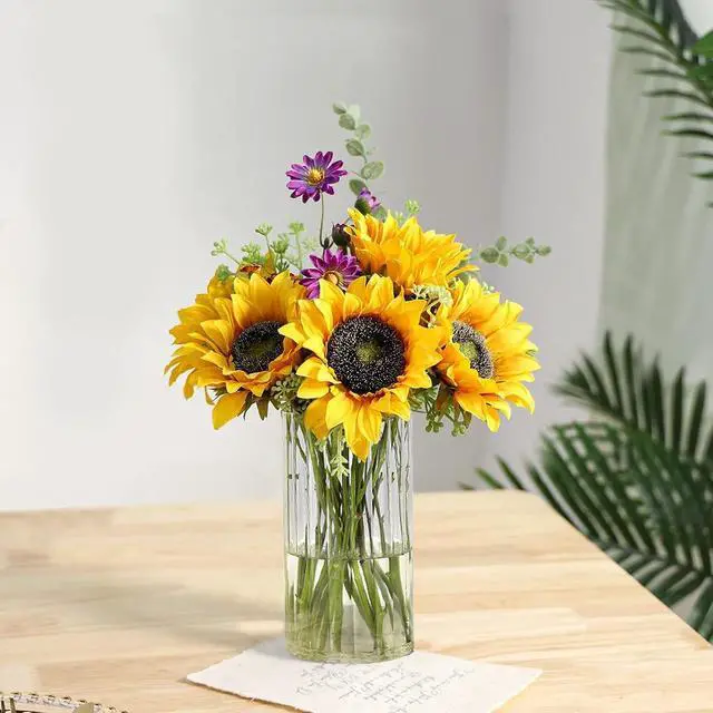 Alt view image 3 of 7 - Gute 6 Inch Glass Vase with Vertical Stripe,Modern Ribbed Clear Flower Vase | Ribbed Texture Design,Wide Opening,Smooth Polished Rim,Thickened Stable Base,,Living Room Table Decor,Housewarming Gift