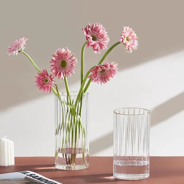 Alt view image 4 of 7 - Gute 6 Inch Glass Vase with Vertical Stripe,Modern Ribbed Clear Flower Vase | Ribbed Texture Design,Wide Opening,Smooth Polished Rim,Thickened Stable Base,,Living Room Table Decor,Housewarming Gift