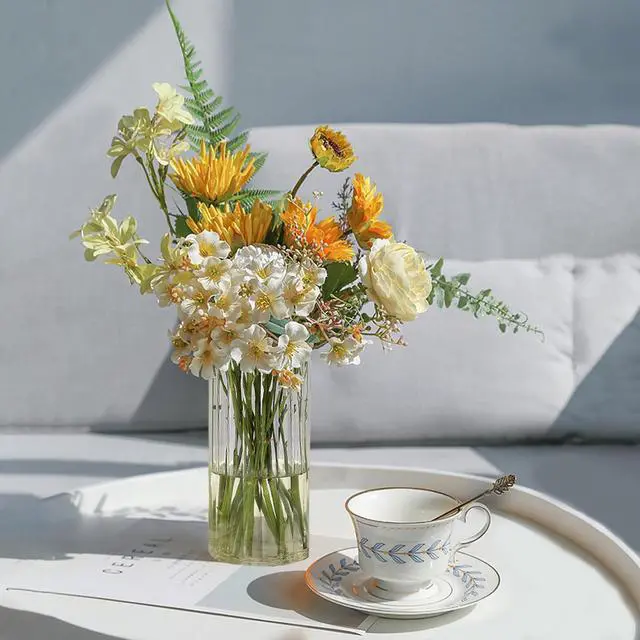 Alt view image 5 of 7 - Gute 6 Inch Glass Vase with Vertical Stripe,Modern Ribbed Clear Flower Vase | Ribbed Texture Design,Wide Opening,Smooth Polished Rim,Thickened Stable Base,,Living Room Table Decor,Housewarming Gift