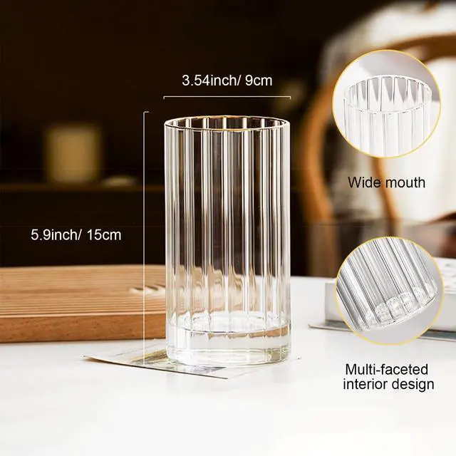 Alt view image 6 of 7 - Gute 6 Inch Glass Vase with Vertical Stripe,Modern Ribbed Clear Flower Vase | Ribbed Texture Design,Wide Opening,Smooth Polished Rim,Thickened Stable Base,,Living Room Table Decor,Housewarming Gift