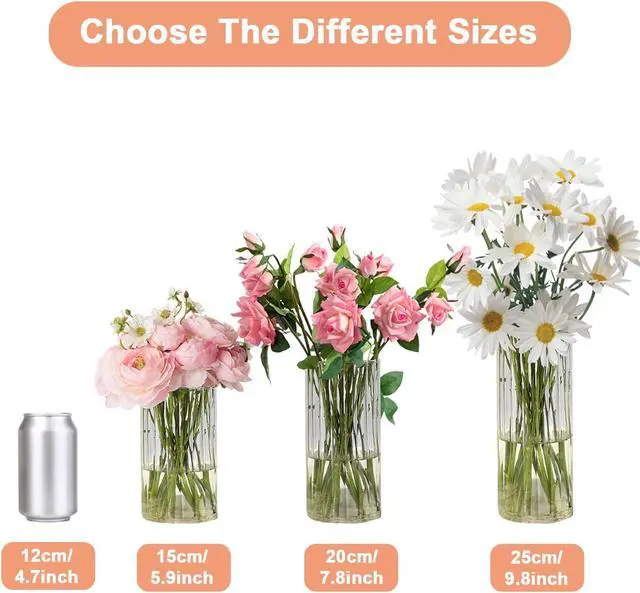 Alt view image 7 of 7 - Gute 6 Inch Glass Vase with Vertical Stripe,Modern Ribbed Clear Flower Vase | Ribbed Texture Design,Wide Opening,Smooth Polished Rim,Thickened Stable Base,,Living Room Table Decor,Housewarming Gift