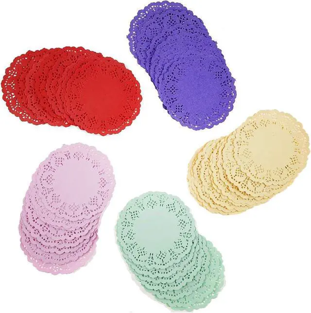 Alt view image 6 of 7 - CCINEE 100 Pieces Assorted Colors Floral Round Paper Doilies for Cakes, Desserts, Baked Treat Display, Ideal for Weddings, Formal Event Decoration, Tableware Decor Placemats 4.5 Inches in Diameter