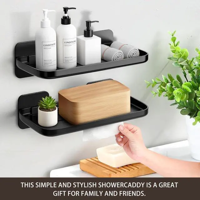 Alt view image 3 of 6 - HINIHAO 2pc Wall Mounted Floating Shelf, Self Adhesive Small Shelf | No Drill Shelves for Wall, Floating Shelves Damage-Free Expand Walls Space for Living Room Kitchen Bathroom