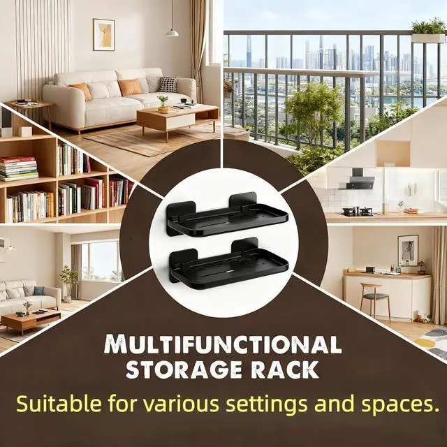 Alt view image 5 of 6 - HINIHAO 2pc Wall Mounted Floating Shelf, Self Adhesive Small Shelf | No Drill Shelves for Wall, Floating Shelves Damage-Free Expand Walls Space for Living Room Kitchen Bathroom