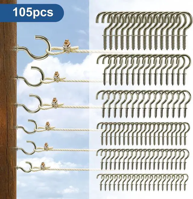 Alt view image 6 of 7 - 105 Pcs Cup Hooks Bronze Screw-in 6 Sizes Metal Ceiling | Bronze-Plated Steel, Self-Tapping, No Pre-Drill, for Plants Mugs Cups String Lights Kitchen Porch Garden, 1/2 to 1-1/4 in