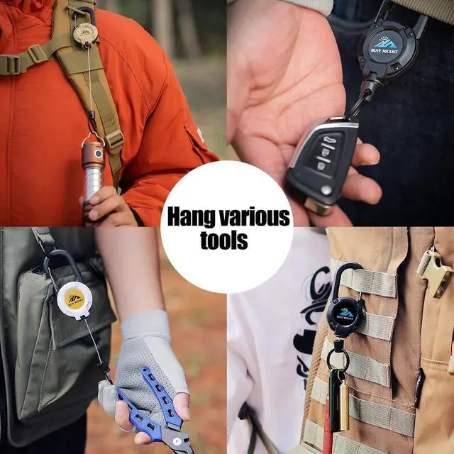 Alt view image 6 of 6 - Yojaro Retractable Keychain Heavy Duty, Multitool Carabiner Badge Holder, Retractable Keychain Clip Id Holder, Upgraded 58cm Stainless Steel Cord, Suitable for Men and Women Black