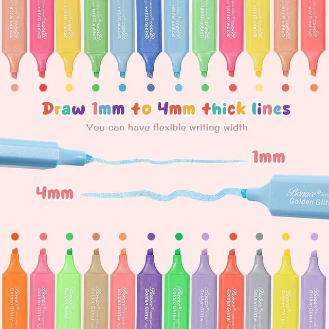 Alt view image 3 of 7 - Glitter Highlighters, 6 Assorted Colors Quick-Dry Chisel Tip | Metallic Shimmer Finish | Water-Based for Journaling, Studying & Creative Projects