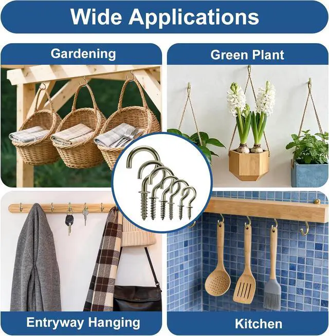 Alt view image 7 of 7 - 105 Pcs Cup Hooks Bronze Screw-in 6 Sizes Metal Ceiling | Bronze-Plated Steel, Self-Tapping, No Pre-Drill, for Plants Mugs Cups String Lights Kitchen Porch Garden, 1/2 to 1-1/4 in