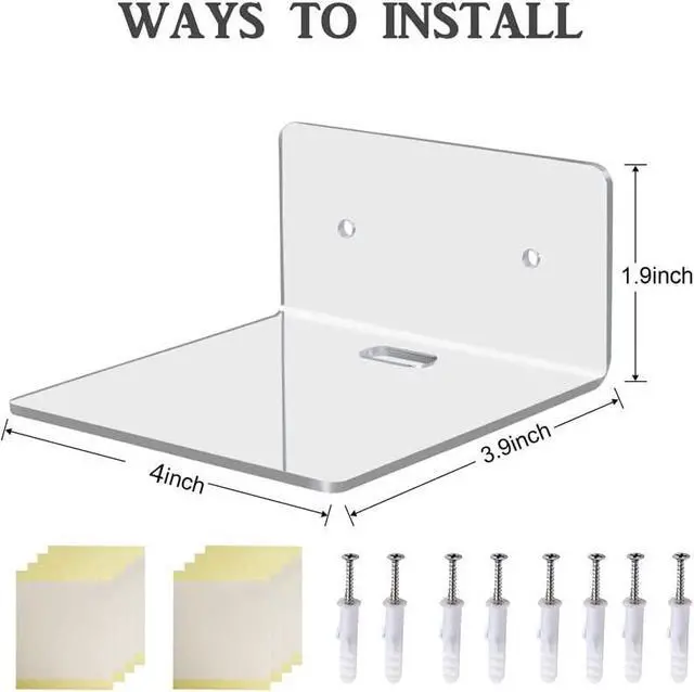 Alt view image 3 of 5 - 4 Pack Small Wall Shelf, 4'' Acrylic Wall Shelves Display Ledges for Storage & Decoration, Small Floating Shelf for Wall with 2 Types of Installation (Adhesive or Screw)