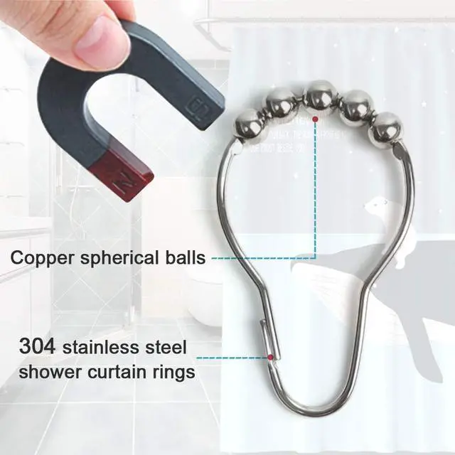 Alt view image 3 of 5 - Shower Curtain Hooks Rings, 304 Stainless Steel Shower Curtain Rust Resistant Hooks for Bathroom Shower Rods Set of 12 (Brown)