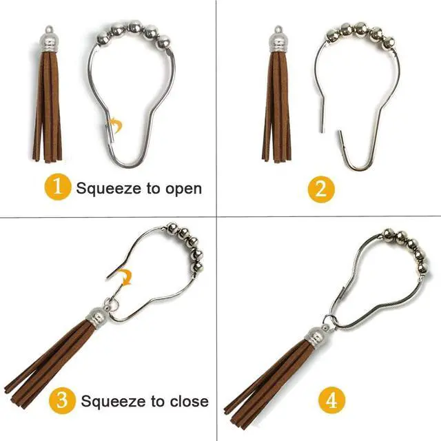 Alt view image 5 of 5 - Shower Curtain Hooks Rings, 304 Stainless Steel Shower Curtain Rust Resistant Hooks for Bathroom Shower Rods Set of 12 (Brown)