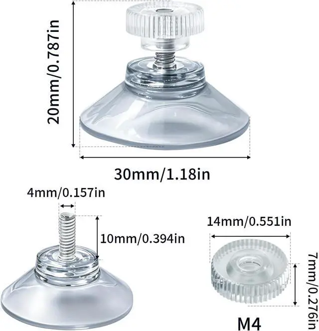 Alt view image 2 of 7 - 12 Pack 30mm/1.18" Clear PVC Suction Cup Mounts with M4 nut | MINI Transparent Sucker Holders for Bathroom, Window & Car Shade Installation