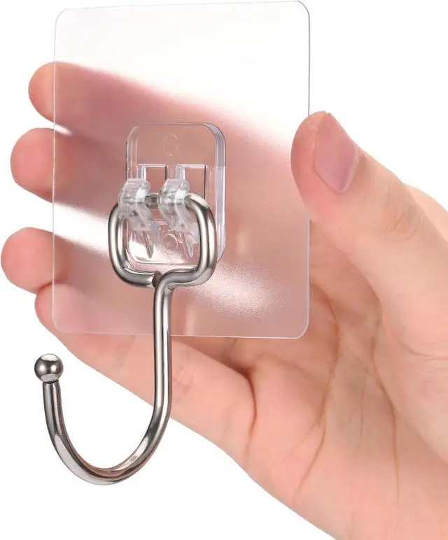 Main image of Large Adhesive Hooks, 8-Pack Sticky Hangers for Hanging Heavy Duty, Transparent Waterproof Oil-Proof and Rustproof, Towel and Coats Hooks for Bathroom,Kitchen Home and Office