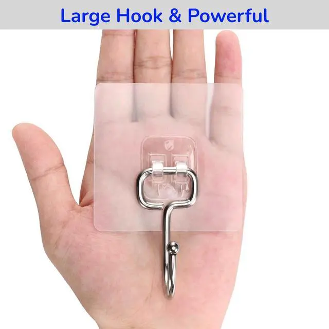 Alt view image 2 of 7 - Large Adhesive Hooks, 8-Pack Sticky Hangers for Hanging Heavy Duty, Transparent Waterproof Oil-Proof and Rustproof, Towel and Coats Hooks for Bathroom,Kitchen Home and Office
