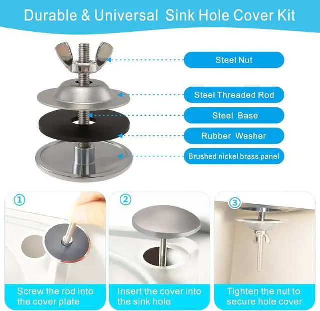 Alt view image 4 of 6 - Kitchen Sink Hole Cover, Faucet Hole Cover for Sink Sprayer Plug | 2 Inch Sink Hole Cap, Solid Brass with Brushed Nickel Finish for Kitchen Bathroom Soap Dispenser and Sprayer Holes
