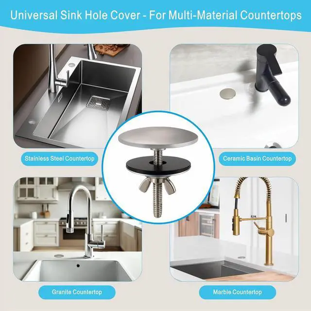 Alt view image 5 of 6 - Kitchen Sink Hole Cover, Faucet Hole Cover for Sink Sprayer Plug | 2 Inch Sink Hole Cap, Solid Brass with Brushed Nickel Finish for Kitchen Bathroom Soap Dispenser and Sprayer Holes