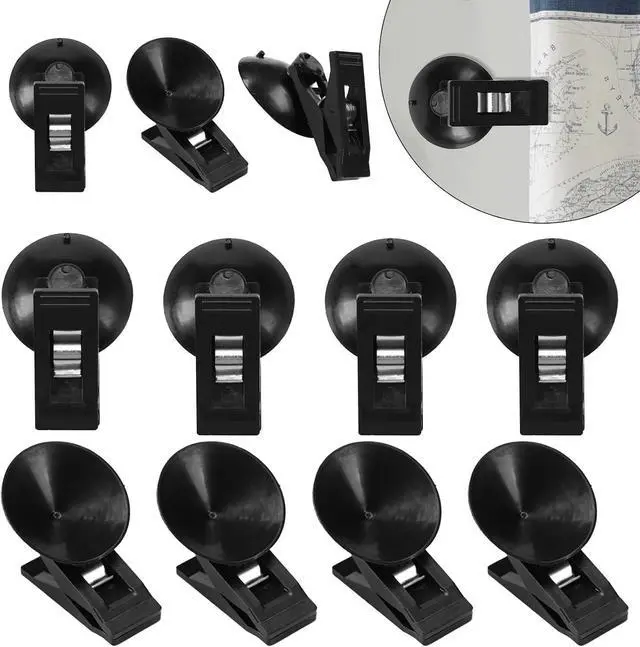 Main image of 12packs Suction Cups with Clips for Shower Curtains, Windproof Guard Splash Clips for Wall, Hold Curtains Closed (Black)