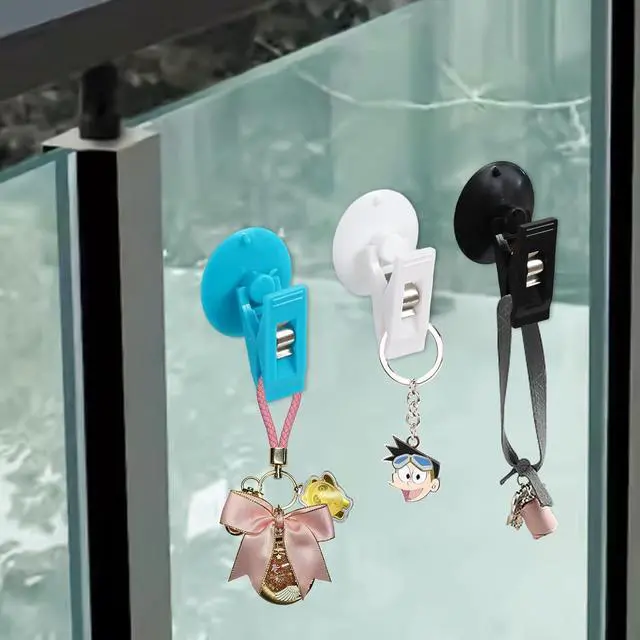 Alt view image 6 of 7 - 12packs Suction Cups with Clips for Shower Curtains, Windproof Guard Splash Clips for Wall, Hold Curtains Closed (Black)