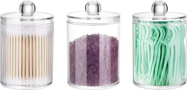 Main image of DAPOWER 3 Pack Qtip Holder Storage Canister for Cotton Ball Cotton Swab | 10-Ounce Clear Plastic Apothecary Jar with Lid, Bathroom Makeup Organizer, Q Tip Holder, Floss Holder