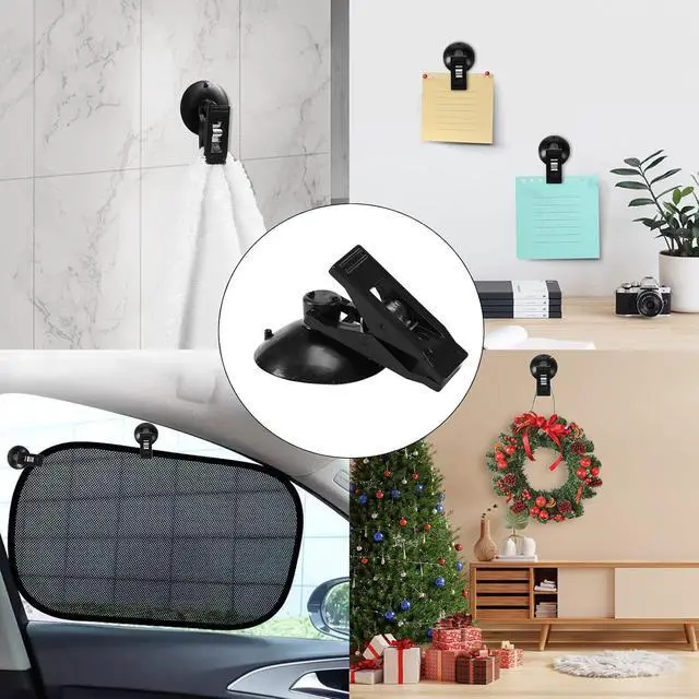 Alt view image 7 of 7 - 12packs Suction Cups with Clips for Shower Curtains, Windproof Guard Splash Clips for Wall, Hold Curtains Closed (Black)