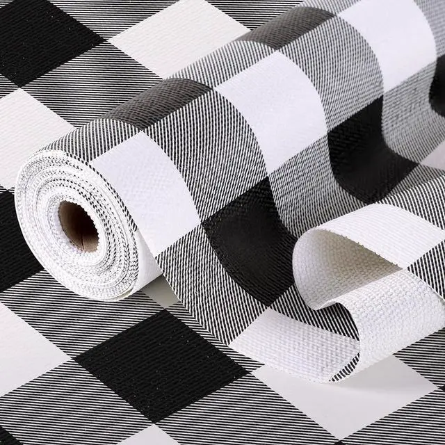 Main image of Shelf Drawer Liners for Kitchen Cabinet Non-Adhesive 11.8In x 10FT | Non-Slip Contact Paper Strong Grip Thickened Checkered Paper for Shelves, Cupboard, Pantry, Black and White Buffalo Plaid