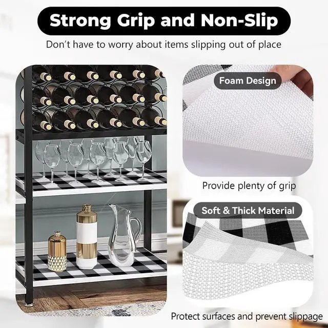 Alt view image 3 of 7 - Shelf Drawer Liners for Kitchen Cabinet Non-Adhesive 11.8In x 10FT | Non-Slip Contact Paper Strong Grip Thickened Checkered Paper for Shelves, Cupboard, Pantry, Black and White Buffalo Plaid
