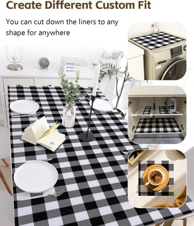 Alt view image 5 of 7 - Shelf Drawer Liners for Kitchen Cabinet Non-Adhesive 11.8In x 10FT | Non-Slip Contact Paper Strong Grip Thickened Checkered Paper for Shelves, Cupboard, Pantry, Black and White Buffalo Plaid